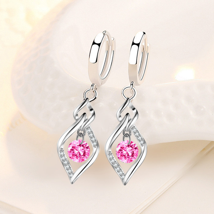 Wholesale S925 Sterling Silver Women Fashion Jewelry High Quality Blue Crystal Zircon Drop Hollow Hot Selling Earrings