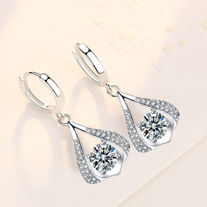 Wholesale S925 Sterling Silver Women Fashion Jewelry High Quality Blue Crystal Zircon Water Drop Earrings Hot Selling Earrings