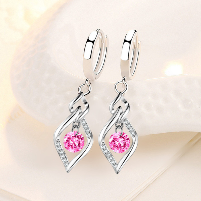 Wholesale S925 Sterling Silver Women Fashion Jewelry High Quality Blue Crystal Zircon Drop Hollow Hot Selling Earrings