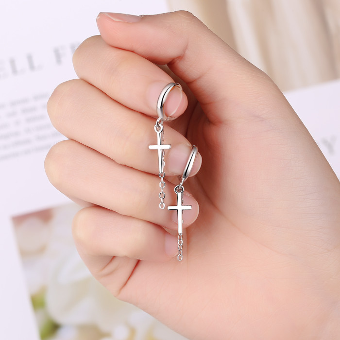 Wholesale S925 Sterling Silver Women Fashion Jewelry High Quality Cross Chain Long Tassel Simple Earrings