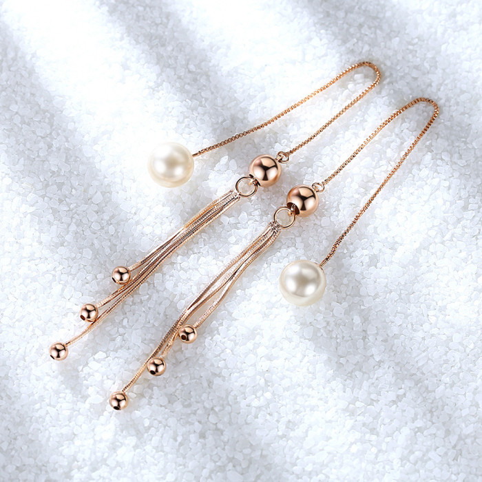 Wholesale S925 Sterling Trendy  Women Jewelry Pearls Round Retro Cutout Tassel Earrings Long Section Silver