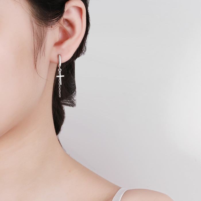 Wholesale S925 Sterling Silver Women Fashion Jewelry High Quality Cross Chain Long Tassel Simple Earrings