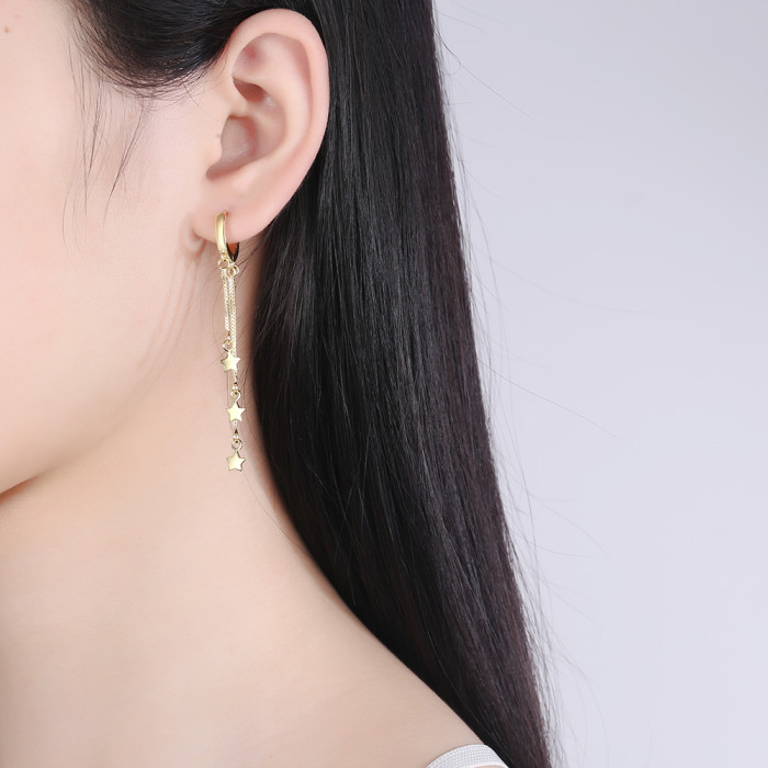 Wholesale S925 Sterling Silver Trendy  Women's Fashion Jewelry High Quality Simple Retro Stars Exaggerated Long Tassel Earrings