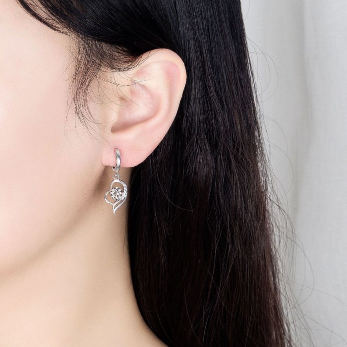Wholesale S925 Sterling Trendy  Women's Fashion Jewelry High Quality Cubic Zirconia Heart Love Hollow Long Tassel Earrings