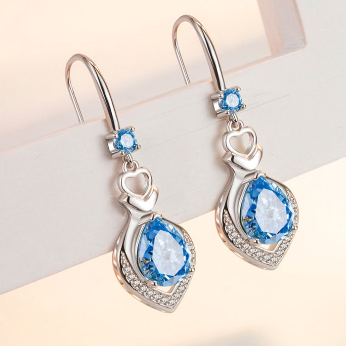 Wholesale S925 Sterling Women Fashion Jewelry High Quality Cubic Zirconia Crystal Retro Long Tassel Hook Earrings