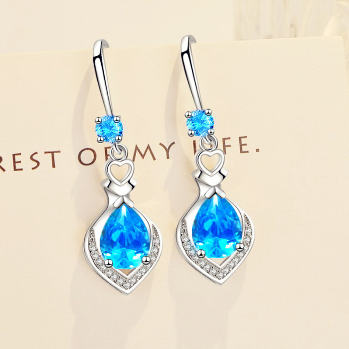 Wholesale S925 Sterling Women Fashion Jewelry High Quality Cubic Zirconia Crystal Retro Long Tassel Hook Earrings
