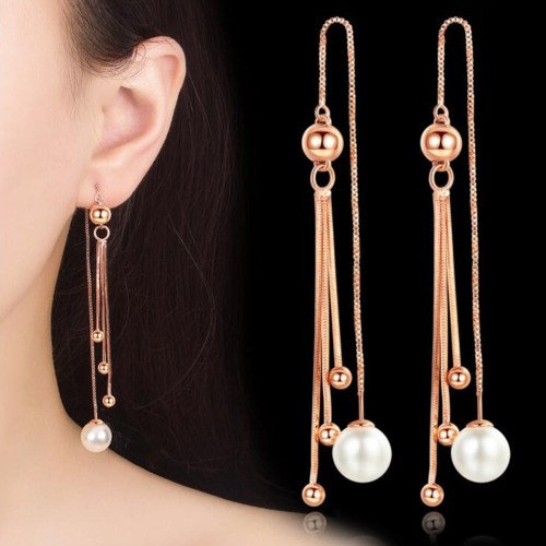Wholesale S925 Sterling Trendy  Women Jewelry Pearls Round Retro Cutout Tassel Earrings Long Section Silver
