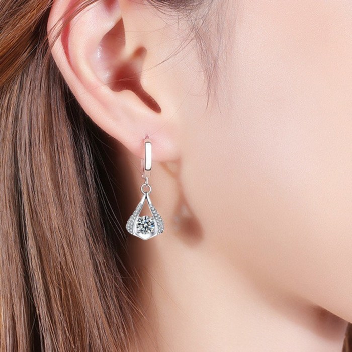 Wholesale S925 Sterling Silver Women Fashion Jewelry High Quality Blue Crystal Zircon Water Drop Earrings Hot Selling Earrings