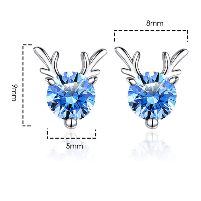 Wholesale S925 Sterling Women Fashion Jewelry High Quality Cubic Zirconia Antlers Simple Retro Stud Earrings