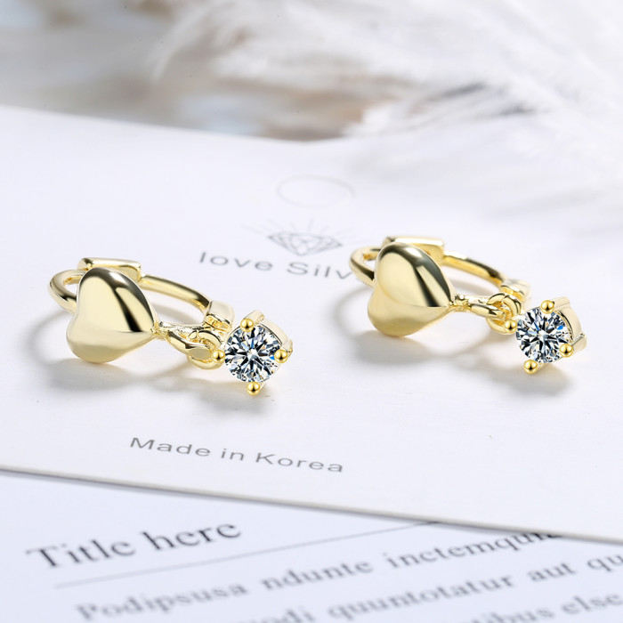 Wholesale S925 Sterling Silver Women Fashion Jewelry High Quality Simple Crystal Zircon Gold Silver Heart Love Earrings