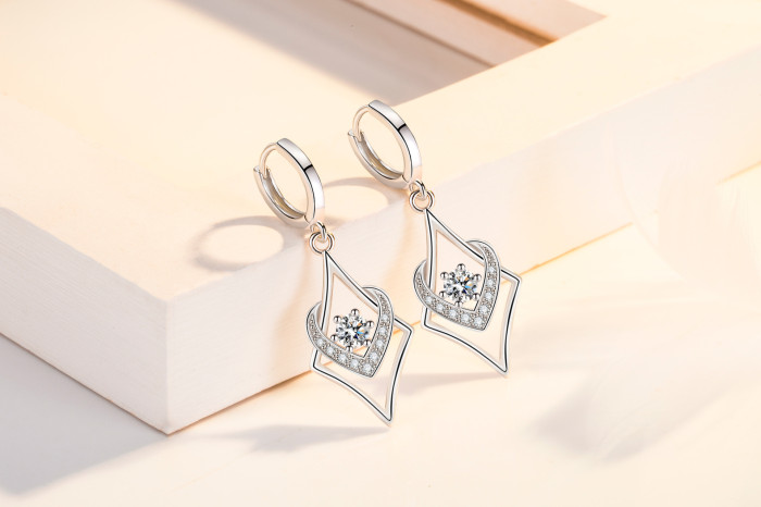 Wholesale S925 Sterling Silver Trendy  WomenFashion Jewelry High Quality Crystal Zircon Heart Love Crop Tassel Hook Earrings w63