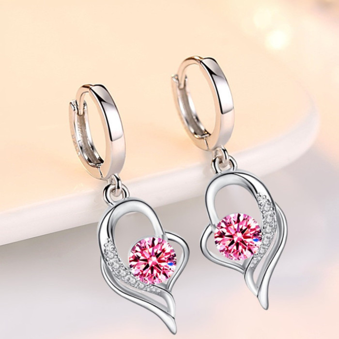 Wholesale S925 Sterling Silver Women Fashion Jewelry High Quality Blue Pink White Purple Crystal Zircon Hot Selling Earrings