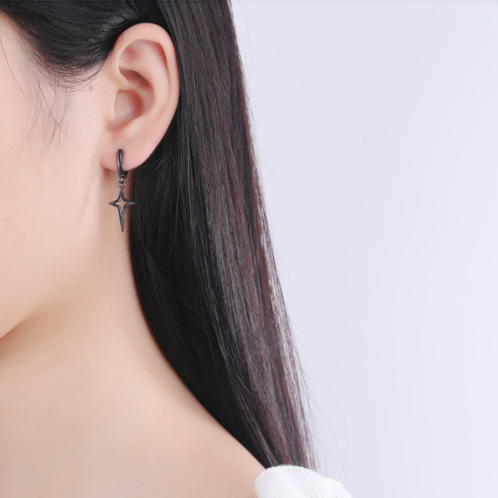 Wholesale S925 Sterling Silver Women Fashion Jewelry High Quality Black Thai Silver Star Simple Retro Long Tassel Earrings