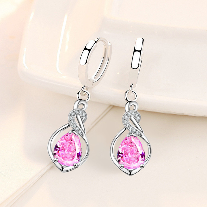Wholesale S925 Sterling Women Fashion Jewelry High Quality Blue Pink Cubic Zirconia Mid-length Swan Hot Selling Earrings