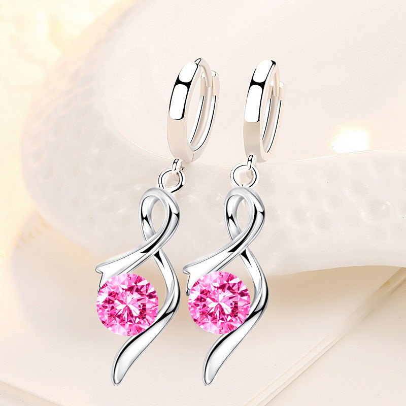 Wholesale S925 Sterling 2022 Women Fashion Jewelry High Quality Simple Heart Love Blue Pink Cubic Zirconia Earrings