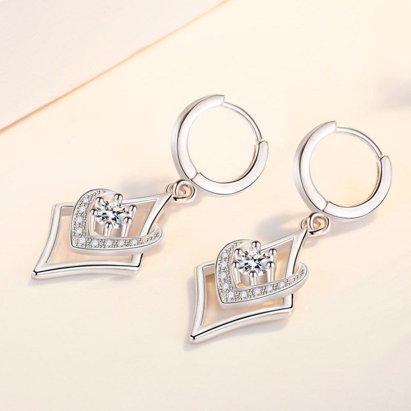 Wholesale S925 Sterling Silver Trendy  WomenFashion Jewelry High Quality Crystal Zircon Heart Love Crop Tassel Hook Earrings