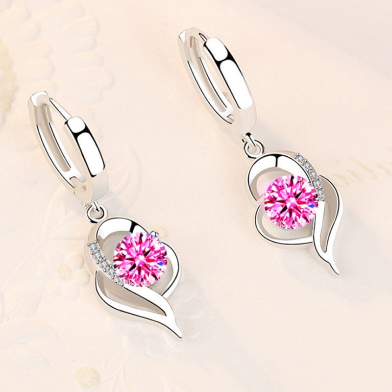 Wholesale S925 Sterling Silver Women Fashion Jewelry High Quality Blue Pink White Purple Crystal Zircon Hot Selling Earrings