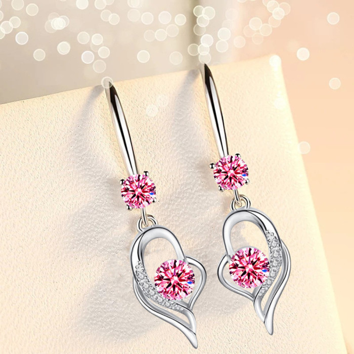 Wholesale S925 Sterling Women Fashion Jewelry High Quality Purple Pink Blue White Crystal Zircon Long Tassel Earrings