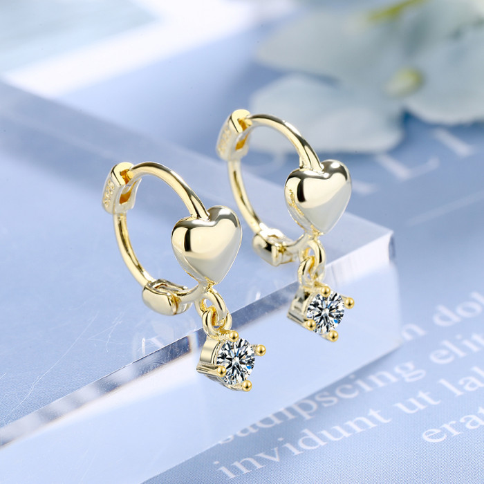 Wholesale S925 Sterling Silver Women Fashion Jewelry High Quality Simple Crystal Zircon Gold Silver Heart Love Earrings
