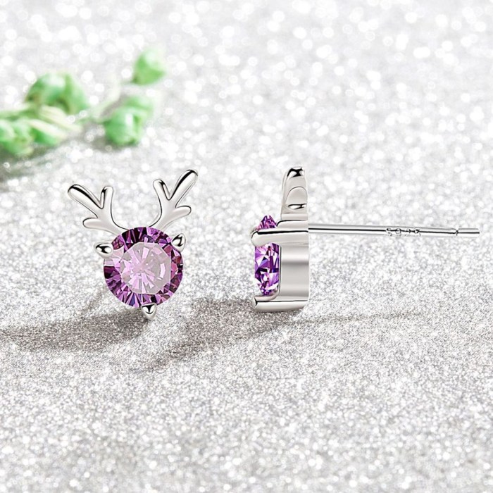 Wholesale S925 Sterling Women Fashion Jewelry High Quality Cubic Zirconia Antlers Simple Retro Stud Earrings