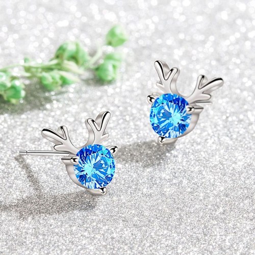 Wholesale S925 Sterling Women Fashion Jewelry High Quality Cubic Zirconia Antlers Simple Retro Stud Earrings