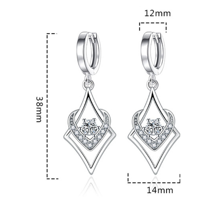 Wholesale S925 Sterling Silver Trendy  WomenFashion Jewelry High Quality Crystal Zircon Heart Love Crop Tassel Hook Earrings w63