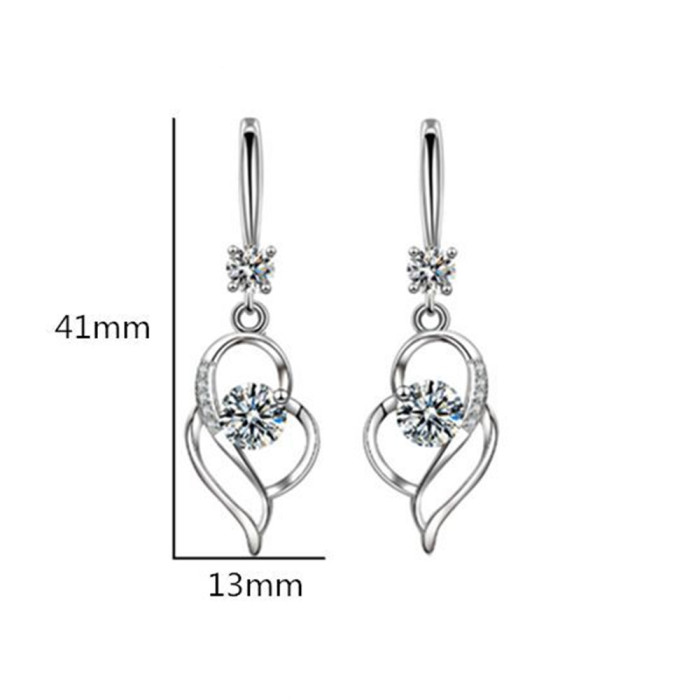 Wholesale S925 Sterling Silver Women Fashion Jewelry Earrings Blue Crystal Zircon Heart Love Hollow Long Tassel Hook Earrings