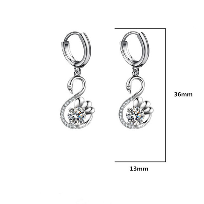 Wholesale S925 Sterling Women Fashion Jewelry High Quality Blue Pink Cubic Zirconia Mid-length Swan Hot Selling Drop Earrings