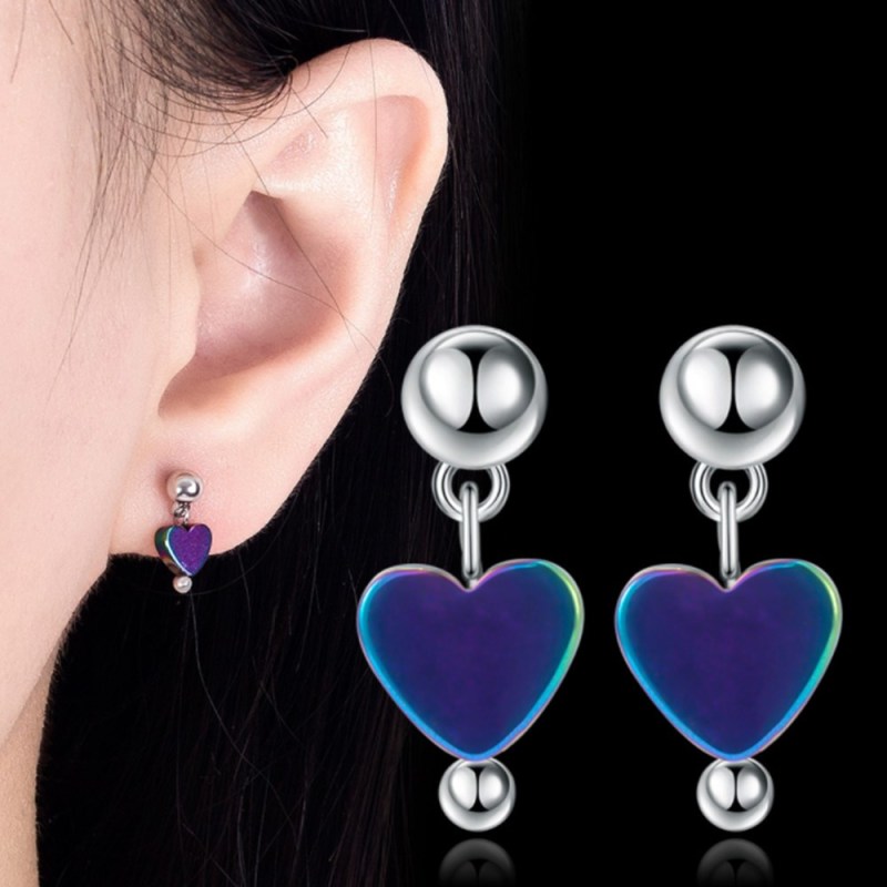 Wholesale S925 Sterling Women Fashion Jewelry High Quality Simple Color Cubic Zirconia  Heart Love Earrings