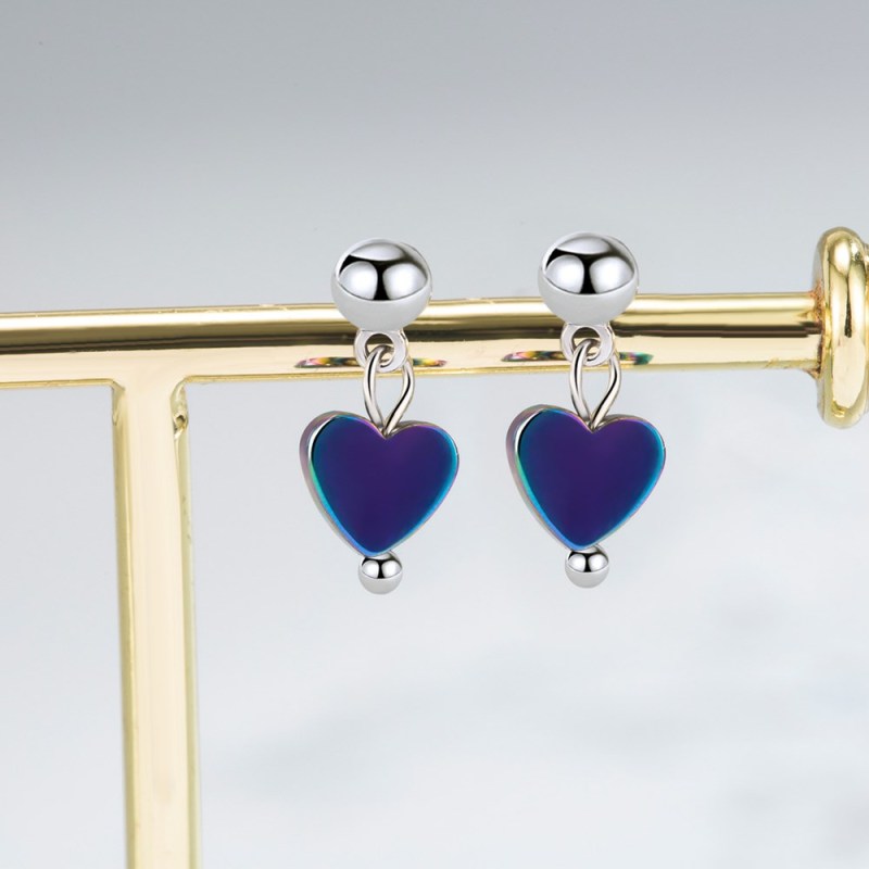 Wholesale S925 Sterling Women Fashion Jewelry High Quality Simple Color Cubic Zirconia  Heart Love Earrings