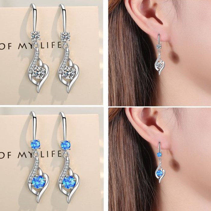 Wholesale S925 Sterling Women Fashion Jewelry Retro Hollow Blue Pink White Crystal Zircon Long Tassel Hook Earrings