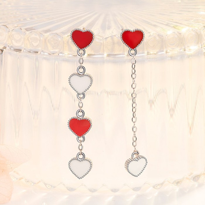 Wholesale S925 Sterling Silver Women Fashion Jewelry High Quality Crystal Zircon Heart Love Long DropTassel Earrings