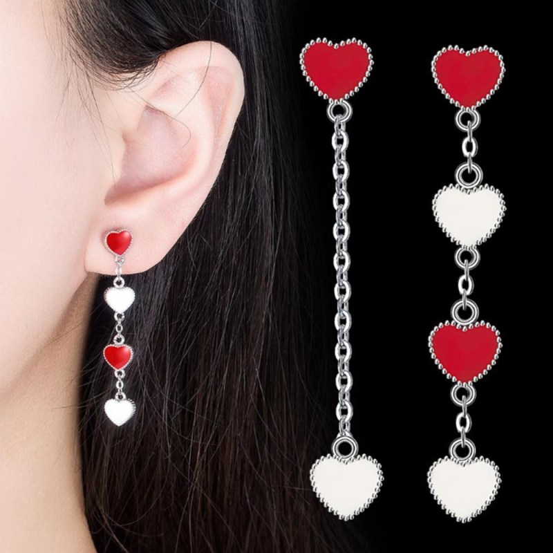 Wholesale S925 Sterling Silver Women Fashion Jewelry High Quality Crystal Zircon Heart Love Long DropTassel Earrings