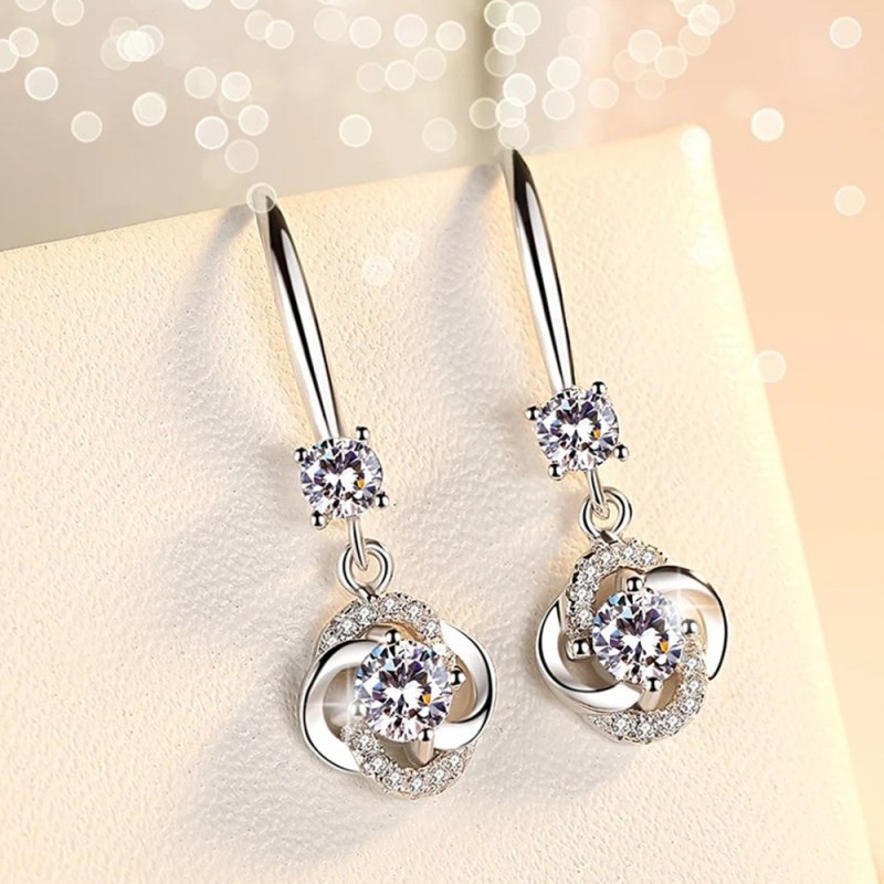 Wholesale S925 Sterling Silver Trendy  Women Fashion Jewelry Purple Pink Crystal  Zircon Earrings Gift for Girlfriend
