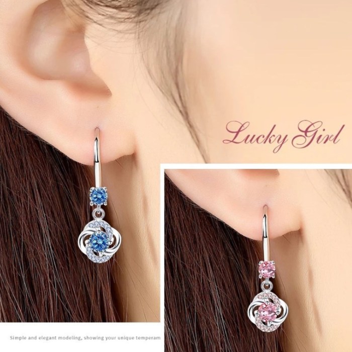 Wholesale S925 Sterling Silver Trendy  Women Fashion Jewelry Purple Pink Crystal  Zircon Earrings Gift for Girlfriend