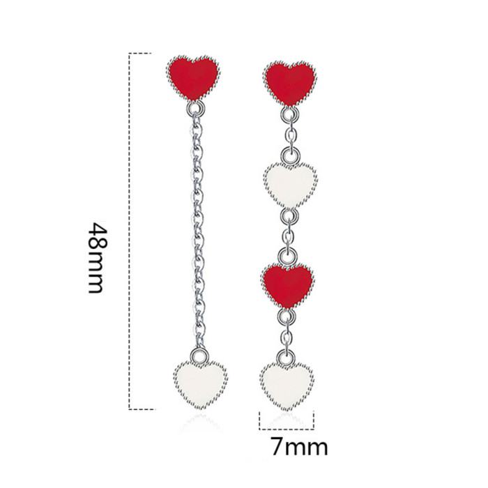 Wholesale S925 Sterling Silver Women Fashion Jewelry High Quality Crystal Zircon Heart Love Long DropTassel Earrings