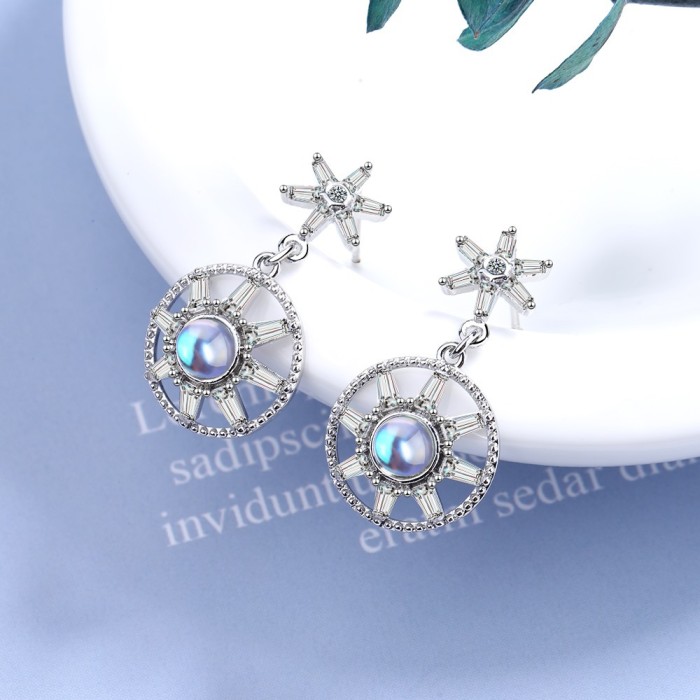 Trendy Opal Stone Flower 925 Sterling Silver Ladies Drop Earrings Original Jewelry for Women Anti Allergy Drop Shipping