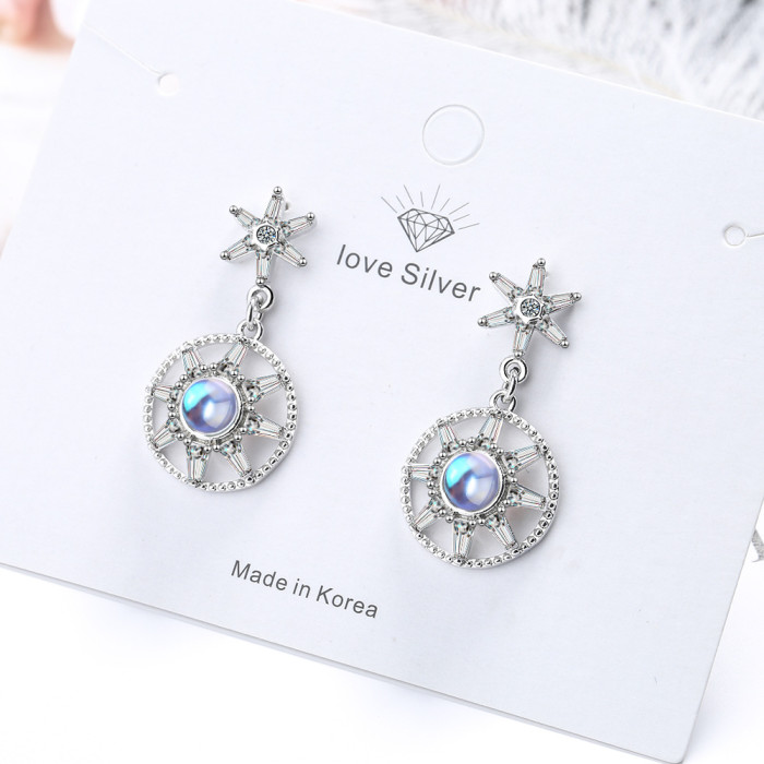 Trendy Opal Stone Flower 925 Sterling Silver Ladies Drop Earrings Original Jewelry for Women Anti Allergy Drop Shipping