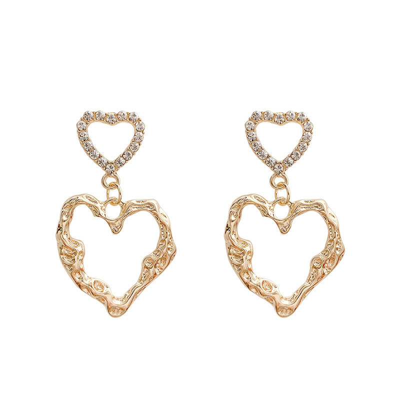 Gorgeous Shiny Rhinestone Heart Dangle Earrings For Women Starry Double Hollow Heart Earrings Bridal Party Wedding Jewelry Gifts