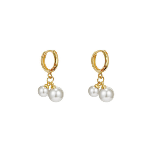 Luxury Arrival 18k Gold Plated Stainless Steel Women Waterproof Double Freshwater Pearl Pendant Huggie Earrings