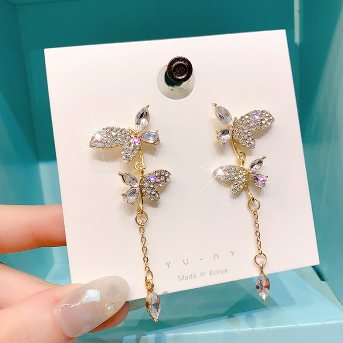 Fashion Promotion Super Fairy Butterfly Earrings Long Tassel Sweet Earrings Trend Exquisite