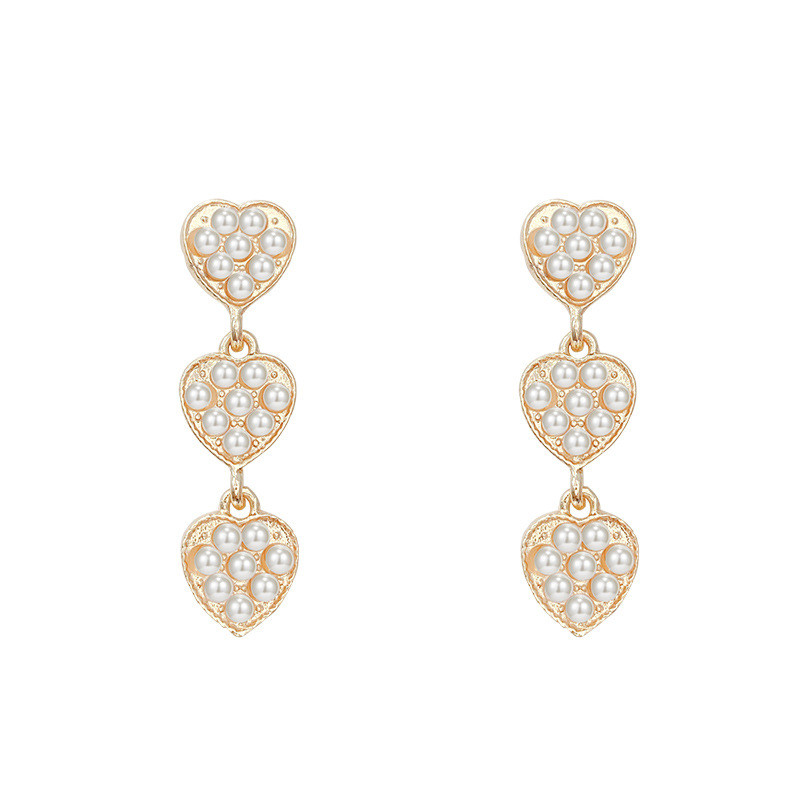 Luxury Retro Baroque Imitation Pearls Heart Splicing Dangle Earrings for Women LOVE Long Tassel Exquisite Heart Shaped Jewelry