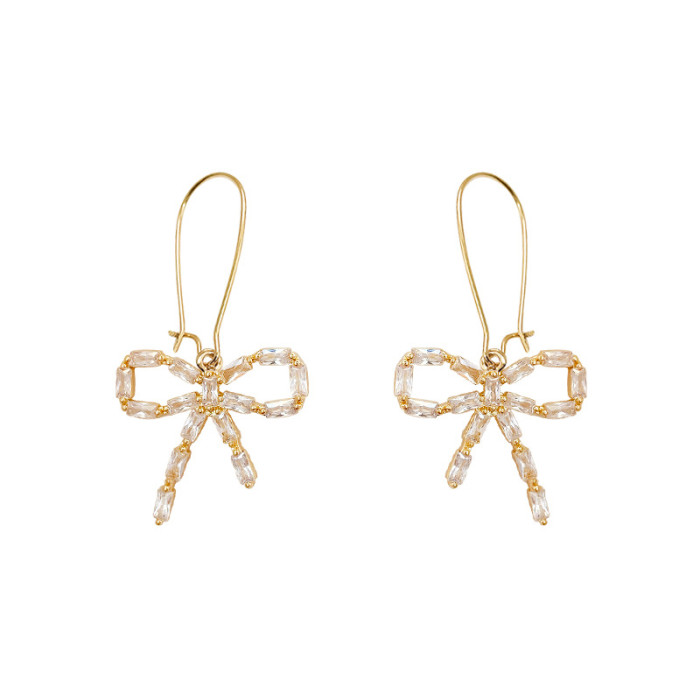 Metal Zircon Hollow Bow Daisy Hoop Earrings For Womens Gift Jewelry Fashion Shinny Rhinestone Small Circle Earrings