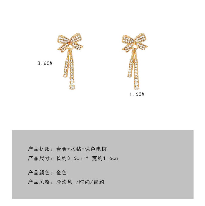 Luxury Classic Zircon Bow Dangle Earrings Fashion Korean Jewelry For Woman Christmas Party Girl's Unusual Luxury Accessories