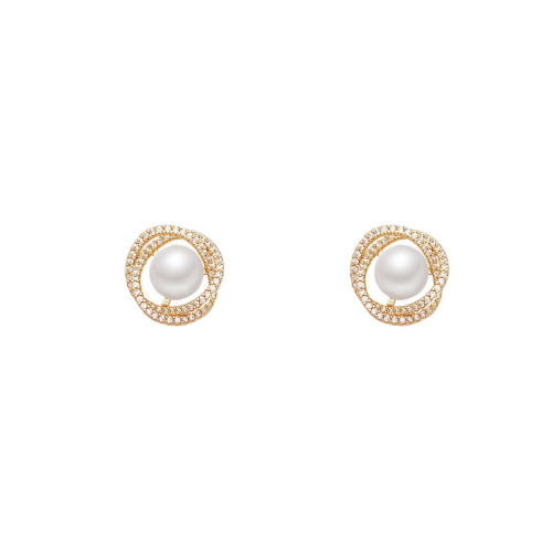 Fashion Women Zircon Rhinestone Freshwater Pearl Studs Earrings Screw Flower Balls Simple Stylish Small Earing Jewelry
