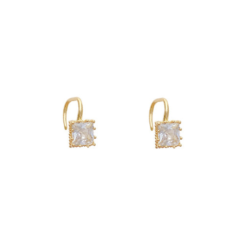 Korean Version Exquisite Small Simple Square Zircon Ear Hook Black Diamond and White Diamond Female Silver Earring