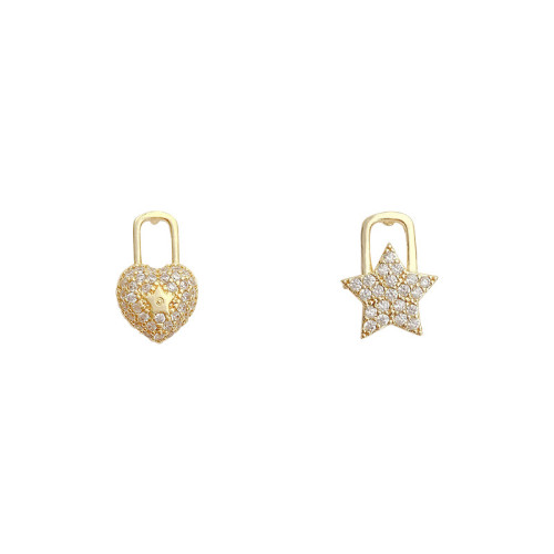Gold Color Star Earrings Stud Stainless Steel Stud Crystal Earrings Women Girls Heart Colored