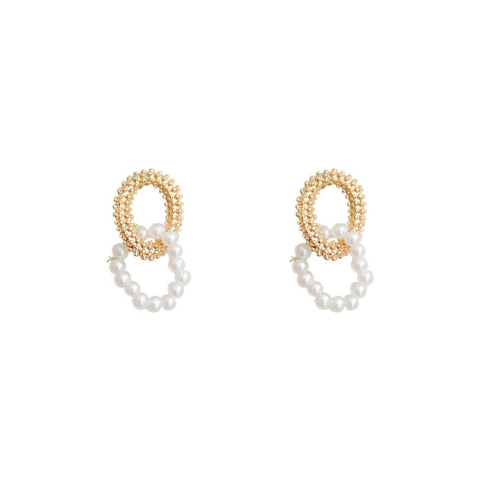 Korean Simple Earrings Promotion Trendy Double Circles Pearl Small Earrings Trendy Jewelry for Women