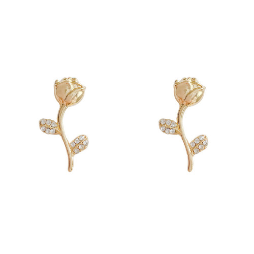 Flower Fashion Zircon Rose Earrings Stud Ear Decoration Studs for Women Party Club Jewelry Accessories