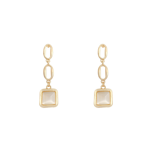 Elegant Shinning Opal Bohemia Thick Chain Hanging Earrings for Women Gold Color Alloy Rhinestones Layed Square Dangle Earrings